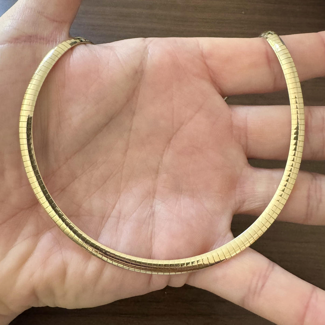 14k Yellow Gold 22.3g Solid 5mm Omega Link Necklace Italy 18"