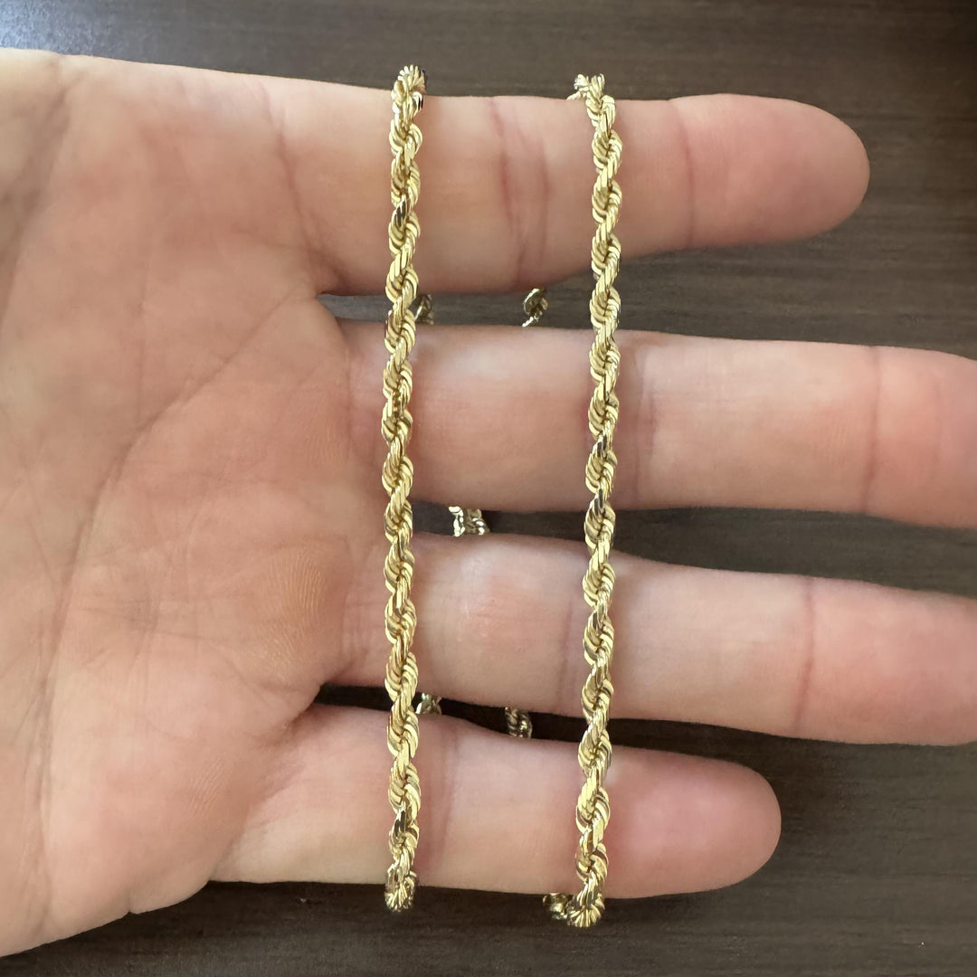 14k Yellow Gold 21g Solid Diamond Cut 4mm Rope Chain Necklace 20"