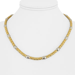 18k Yellow and White Gold 35g Two Tone Fancy Beaded Necklace Italy 18"