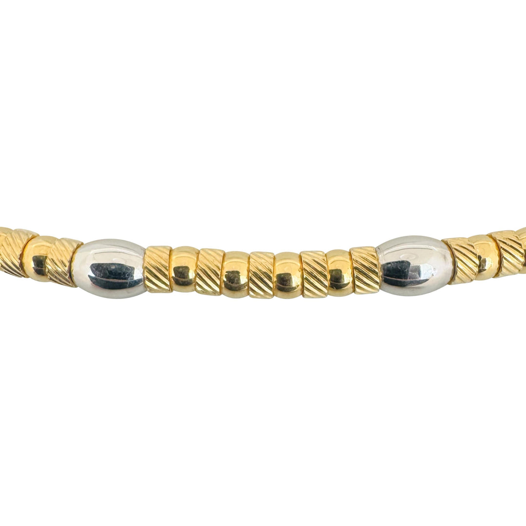 18k Yellow and White Gold 35g Two Tone Fancy Beaded Necklace Italy 18"