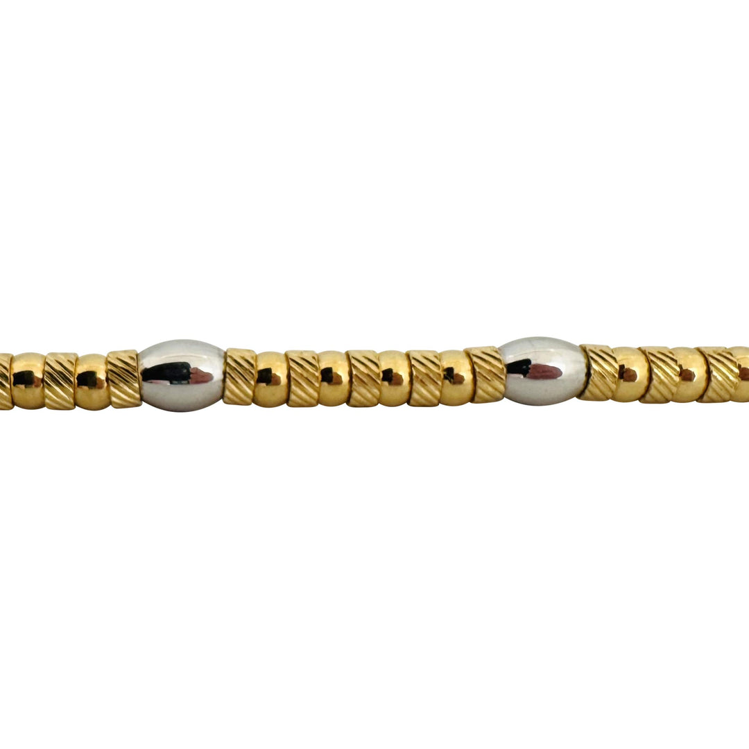 18k Yellow and White Gold 35g Two Tone Fancy Beaded Necklace Italy 18"