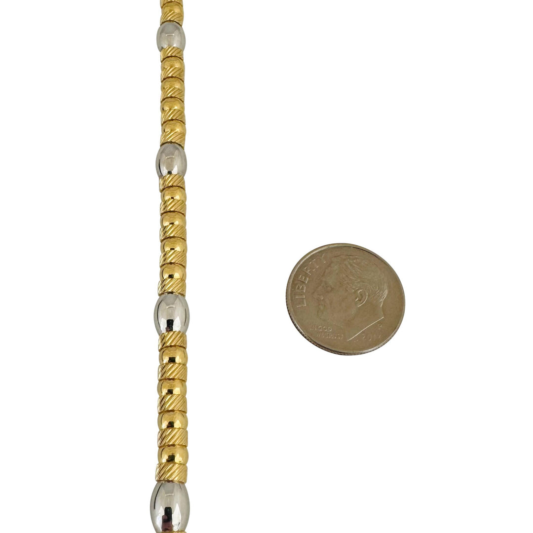 18k Yellow and White Gold 35g Two Tone Fancy Beaded Necklace Italy 18"