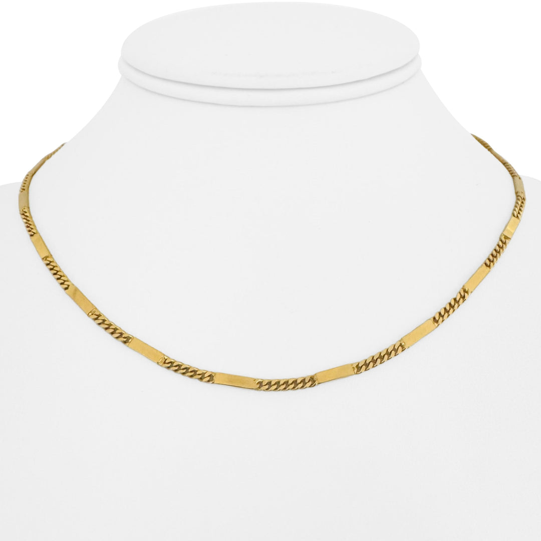 18k Yellow Gold 11g Solid Vintage 2.5mm Curb and Bar Link Necklace Italy 16"