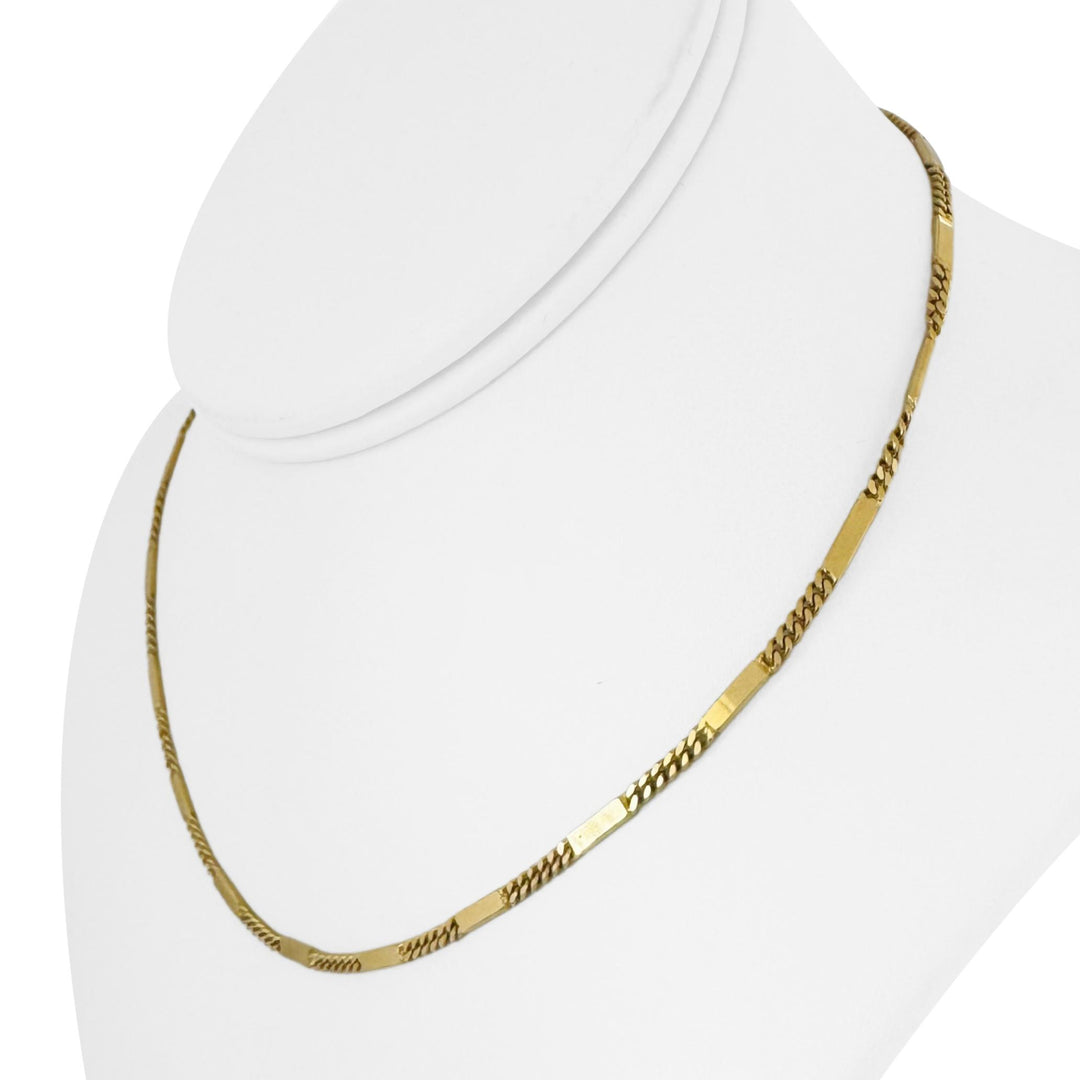 18k Yellow Gold 11g Solid Vintage 2.5mm Curb and Bar Link Necklace Italy 16"