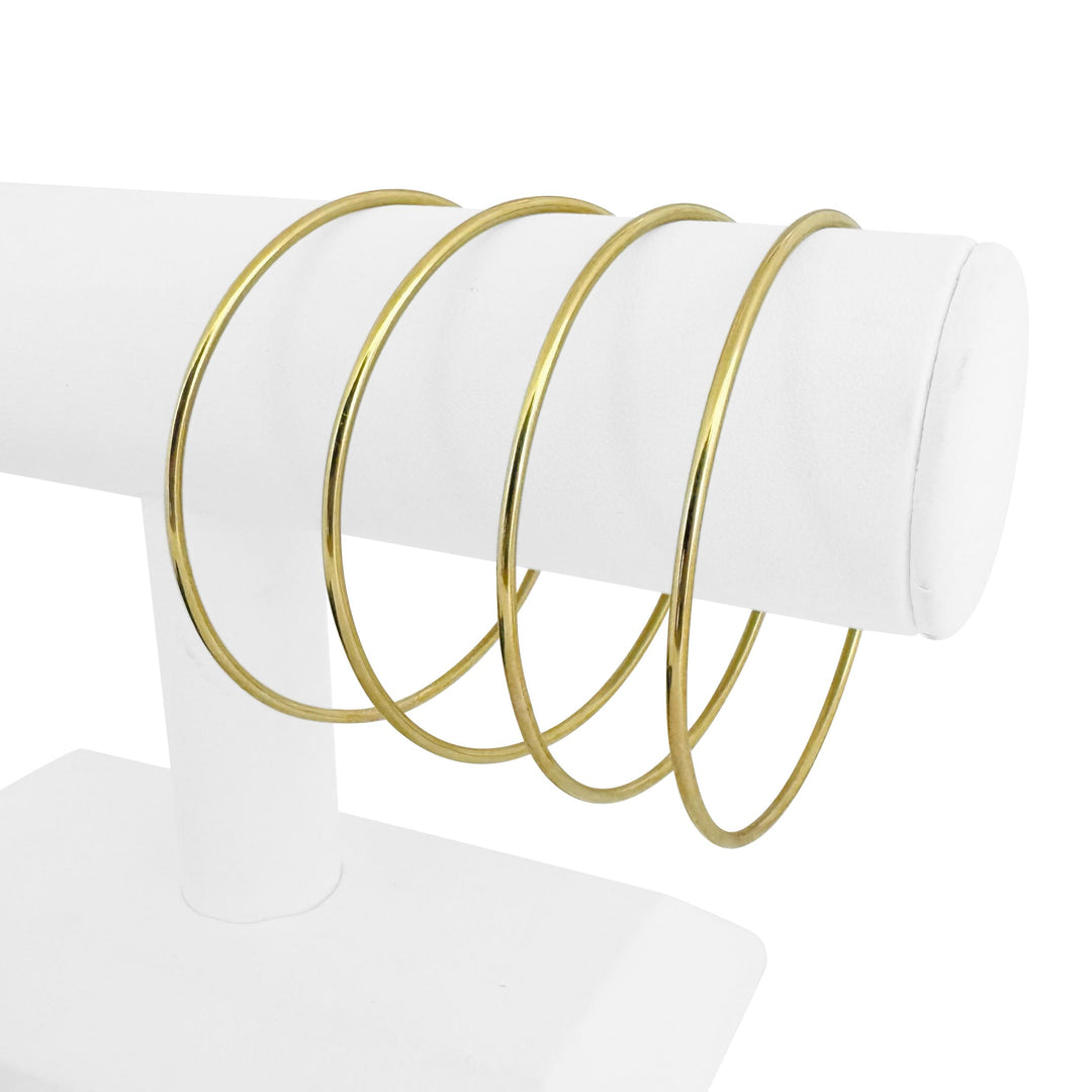 Set of Four 18k Yellow Gold Solid Round Slip On Bangle Bracelets 8"