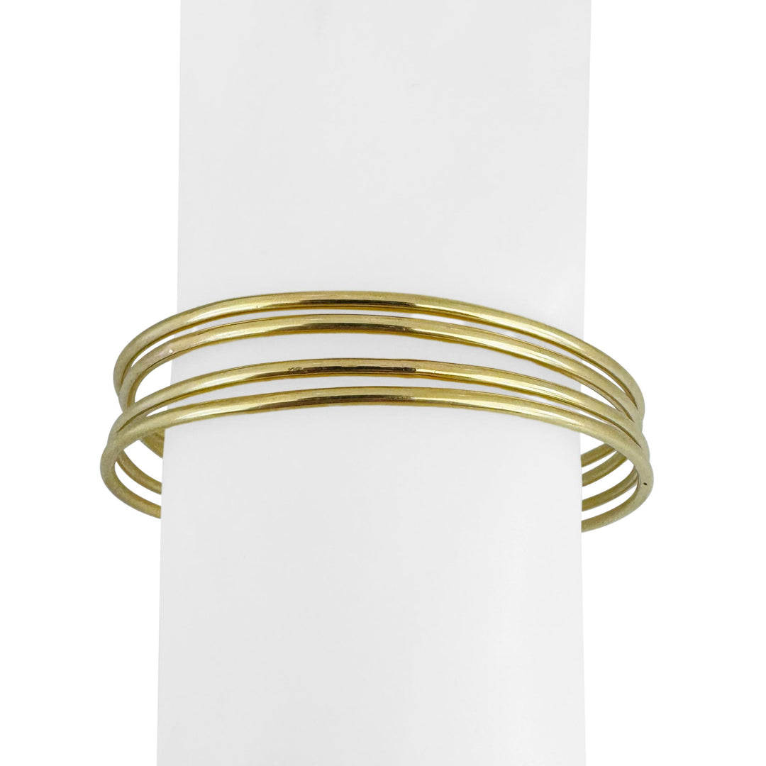Set of Four 18k Yellow Gold Solid Round Slip On Bangle Bracelets 8"