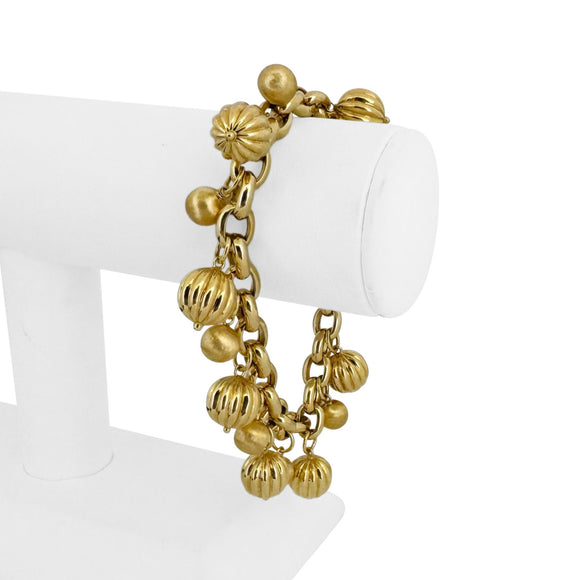 18k Yellow Gold 34.5g Ladies Cable Link and Ball Charm Bracelet Italy 7.5