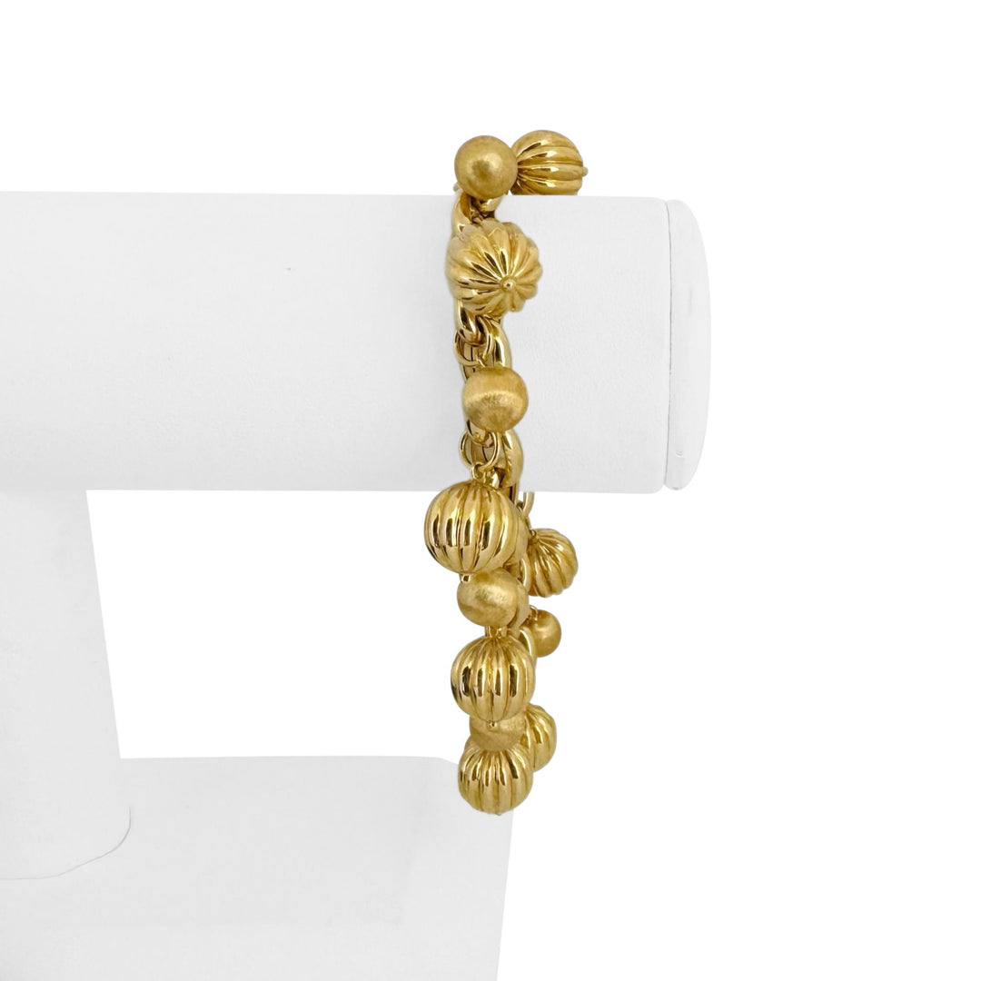 18k Yellow Gold 34.5g Ladies Cable Link and Ball Charm Bracelet Italy 7.5"