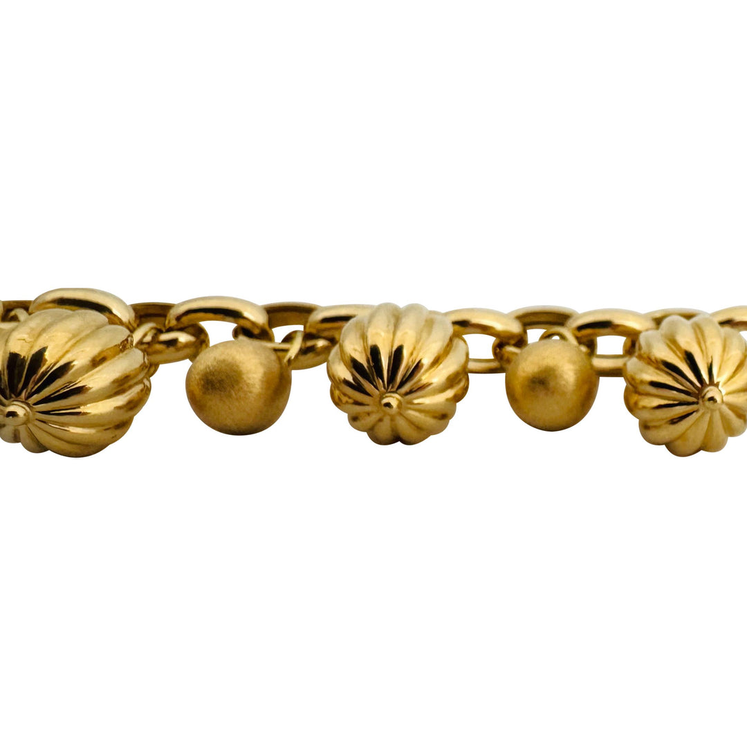 18k Yellow Gold 34.5g Ladies Cable Link and Ball Charm Bracelet Italy 7.5"