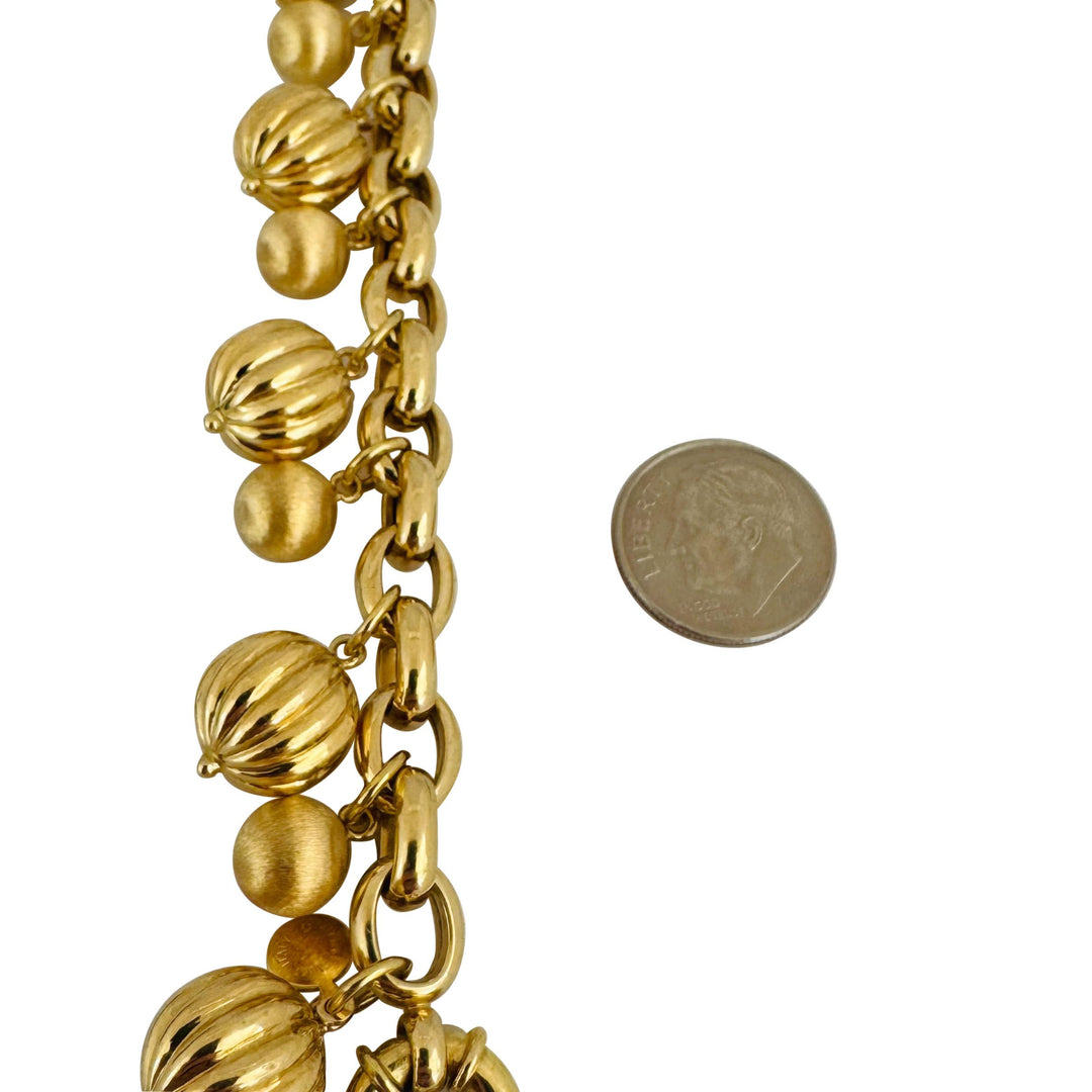 18k Yellow Gold 34.5g Ladies Cable Link and Ball Charm Bracelet Italy 7.5"