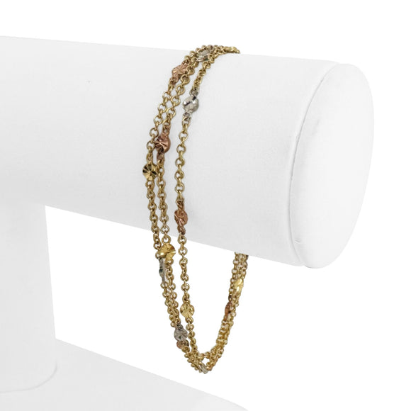 18k Tri Tone Gold 6.5g Triple Strand Station Cable Link Bracelet Italy 7.25