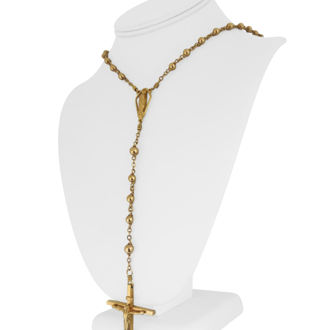 14k Yellow Gold 46.5g Vintage Heavy Beaded Rosary Necklace 32"