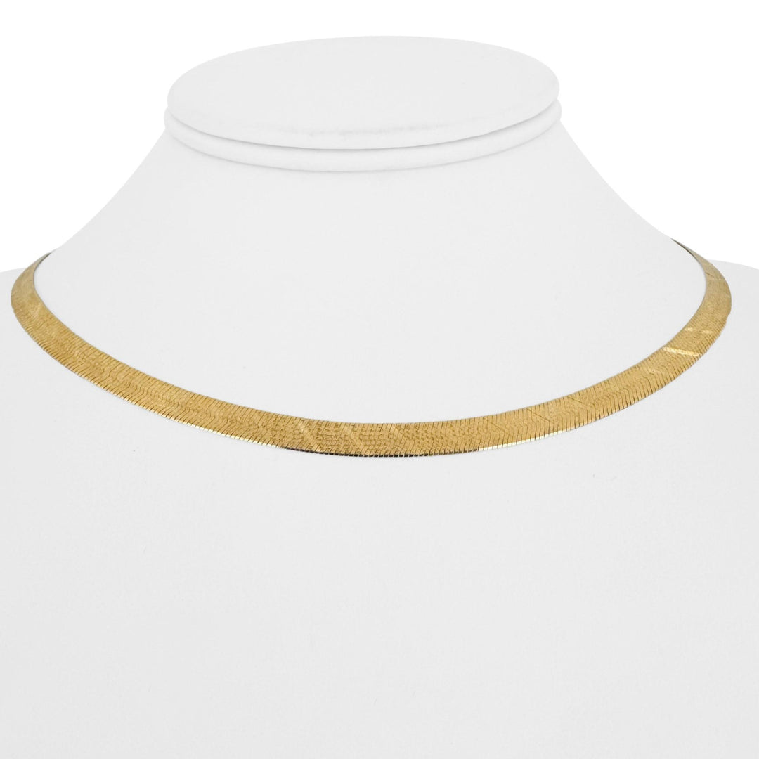 14k Yellow Gold 10g Textured Striped 5mm Herringbone Link Necklace Italy 16"