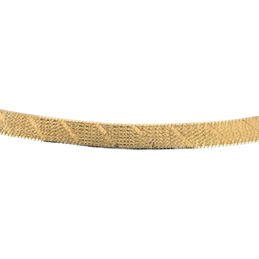 14k Yellow Gold 10g Textured Striped 5mm Herringbone Link Necklace Italy 16"