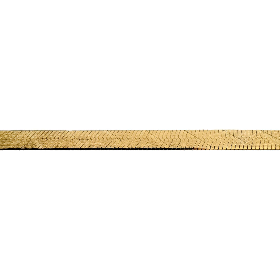 14k Yellow Gold 10g Textured Striped 5mm Herringbone Link Necklace Italy 16"