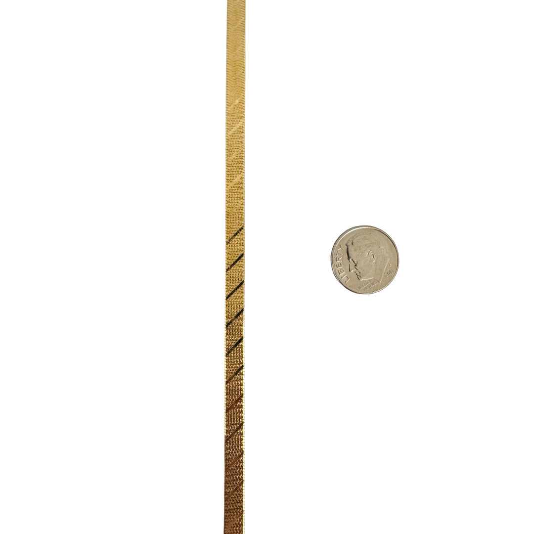 14k Yellow Gold 10g Textured Striped 5mm Herringbone Link Necklace Italy 16"