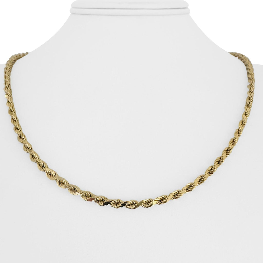 14k Yellow Gold 9g Hollow Light Diamond Cut 3.5mm Rope Chain Necklace 20"