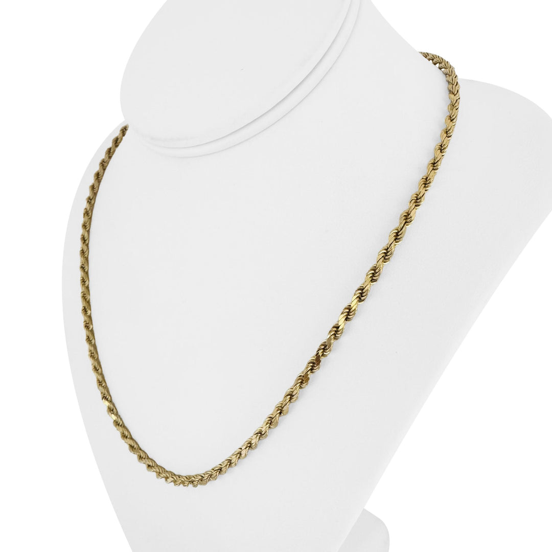 14k Yellow Gold 9g Hollow Light Diamond Cut 3.5mm Rope Chain Necklace 20"