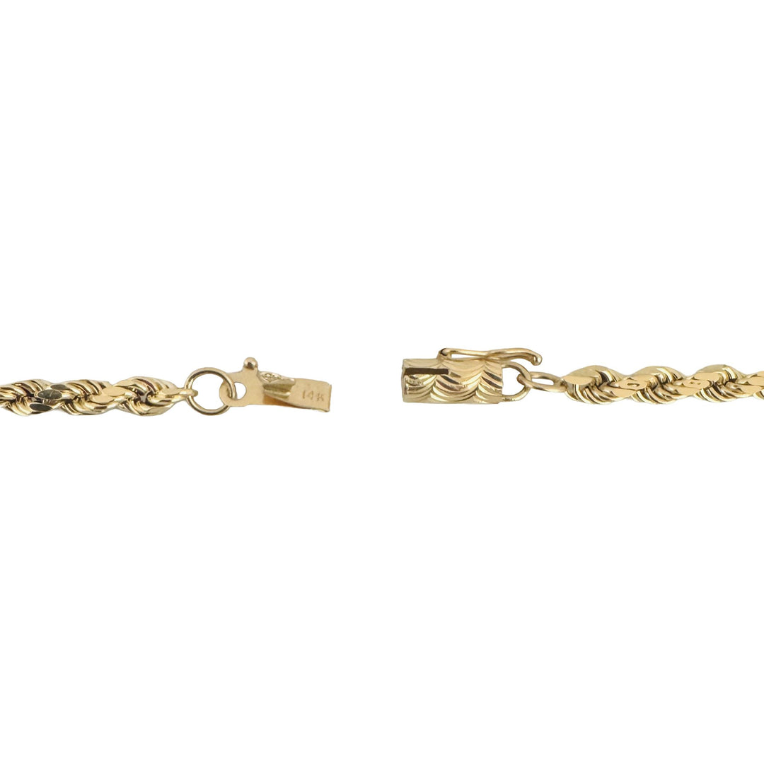 14k Yellow Gold 9g Hollow Light Diamond Cut 3.5mm Rope Chain Necklace 20"