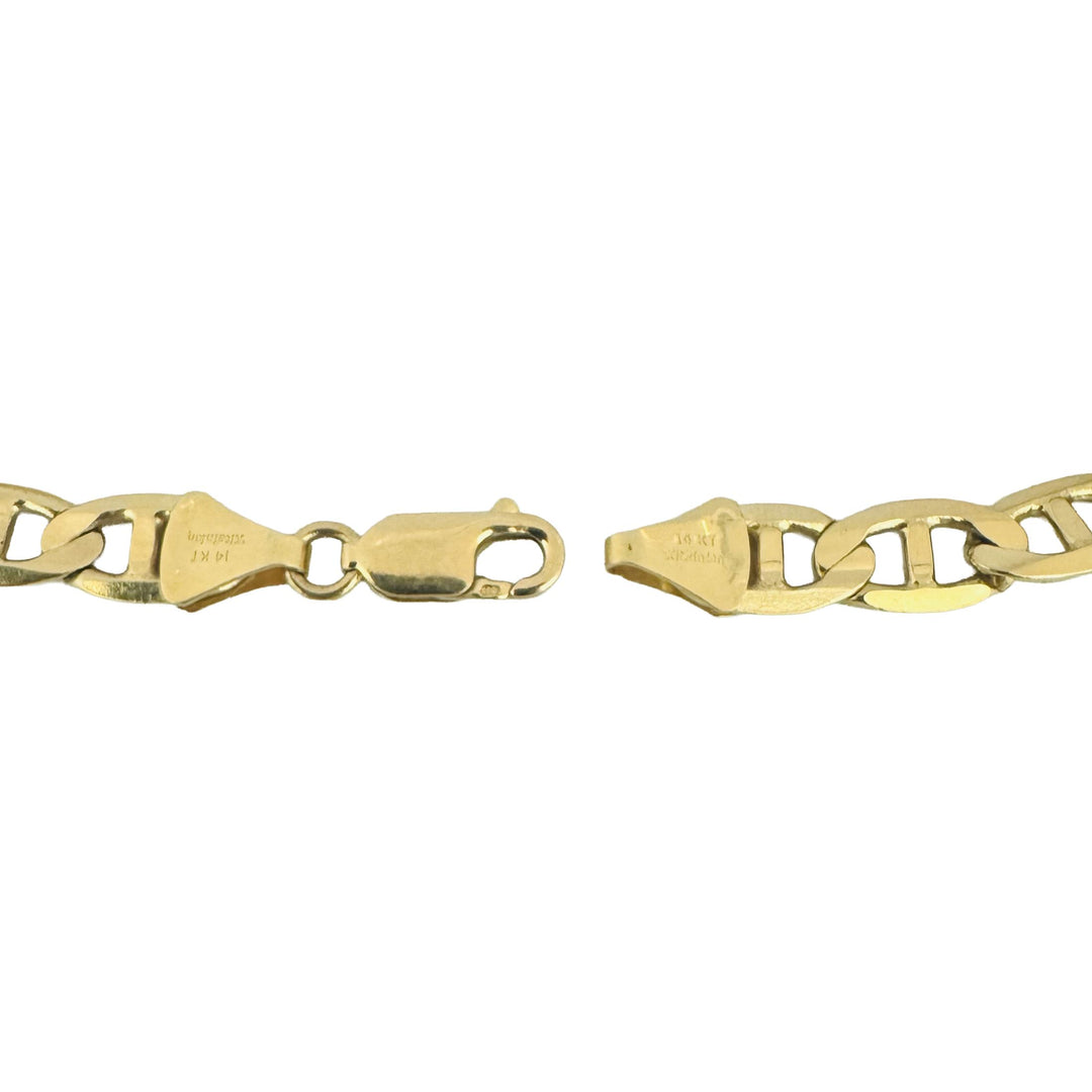 14k Yellow Gold 14.5g Solid 7mm Mariner Link Bracelet Italy 7.5"