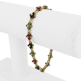 14k Yellow Gold 11g Floral Multi Gemstone Link Bracelet 7.5"