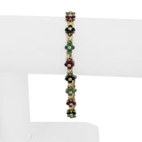 14k Yellow Gold 11g Floral Multi Gemstone Link Bracelet 7.5"