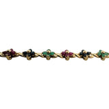 14k Yellow Gold 11g Floral Multi Gemstone Link Bracelet 7.5"