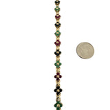 14k Yellow Gold 11g Floral Multi Gemstone Link Bracelet 7.5"