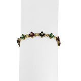14k Yellow Gold 11g Floral Multi Gemstone Link Bracelet 7.5"