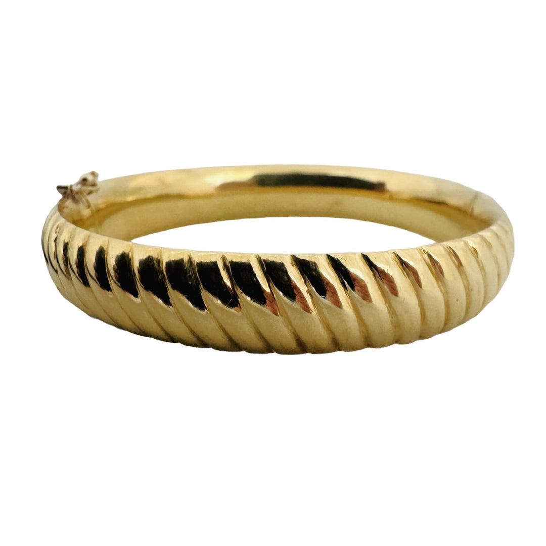 14k Yellow Gold 23g Vintage Ladies Ribbed 11mm Heavy Bangle Bracelet Italy 7"
