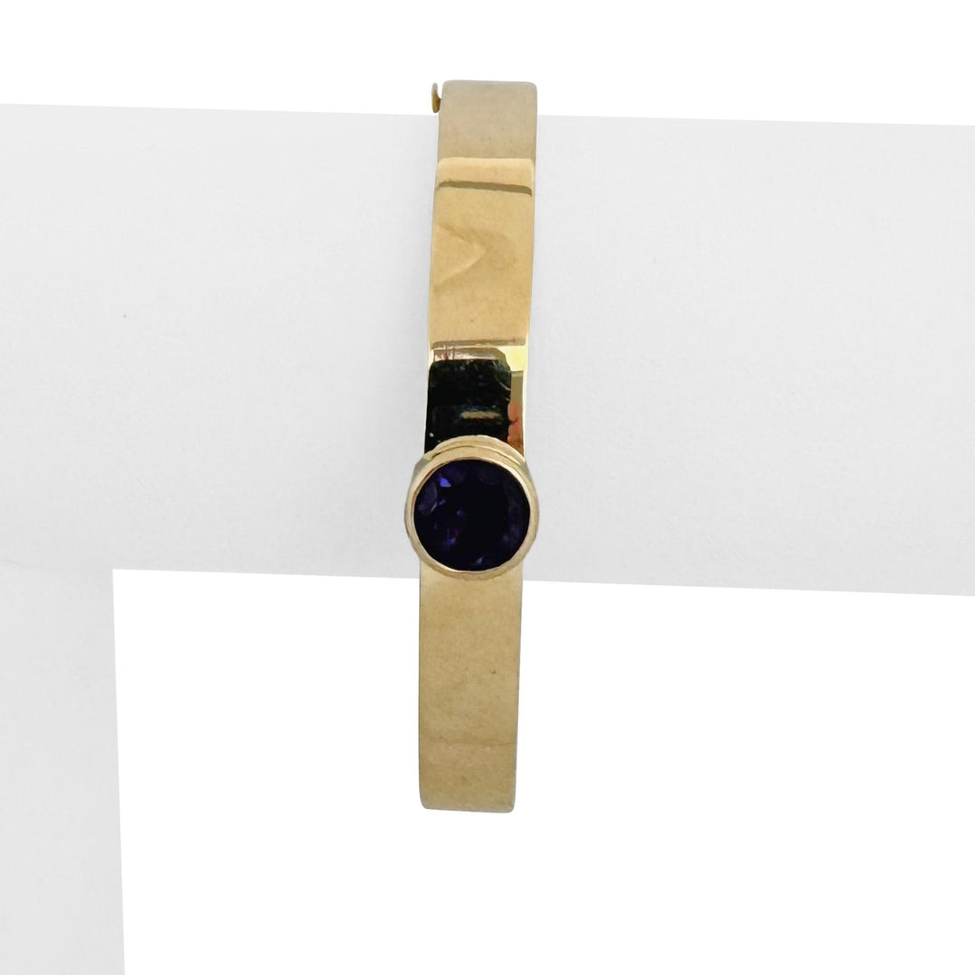 14k Yellow Gold and Bezel Set Amethyst 18.2g Polished Bangle Bracelet 7"