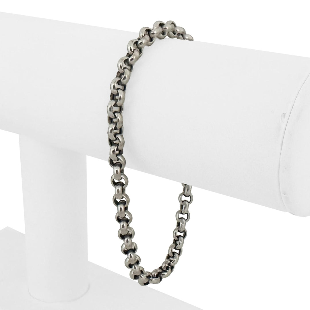 14k White Gold 5.4g Hollow Light 5mm Rolo Link Bracelet Turkey 8"