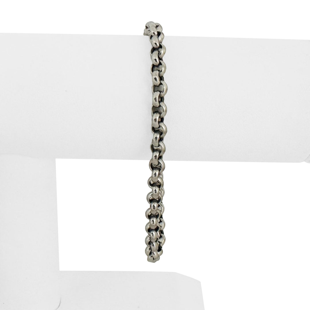 14k White Gold 5.4g Hollow Light 5mm Rolo Link Bracelet Turkey 8"