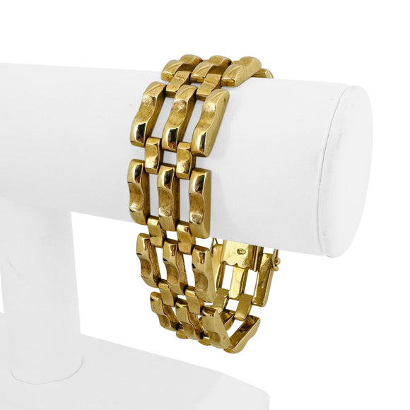 14k Yellow Gold 35.6g Heavy Wide 20mm Retro Fancy Link Bracelet 7.5