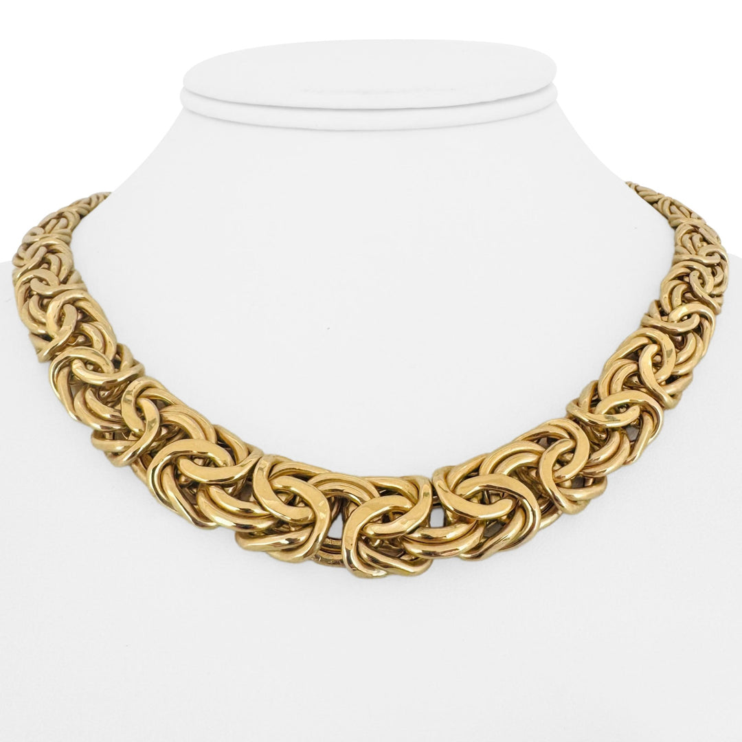 14k Yellow Gold 23.6g Thick Graduated Byzantine Link Necklace Italy 17"