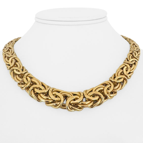 14k Yellow Gold 23.6g Thick Graduated Byzantine Link Necklace Italy 17