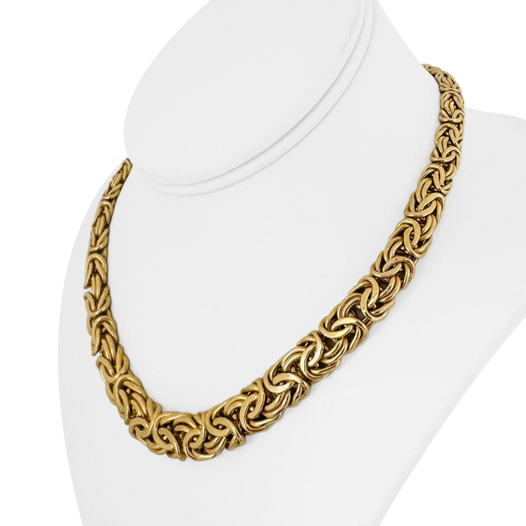 14k Yellow Gold 23.6g Thick Graduated Byzantine Link Necklace Italy 17"