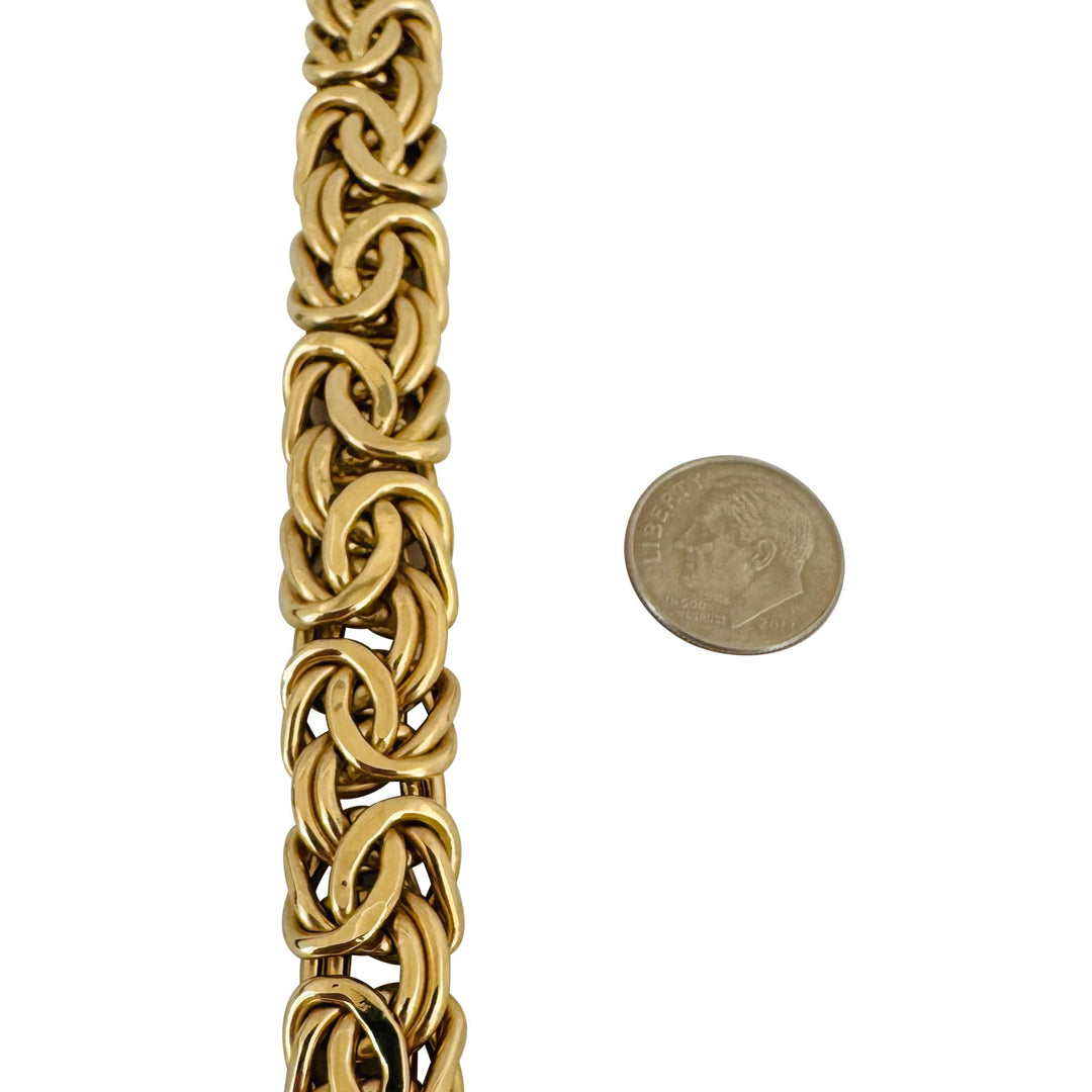 14k Yellow Gold 23.6g Thick Graduated Byzantine Link Necklace Italy 17"