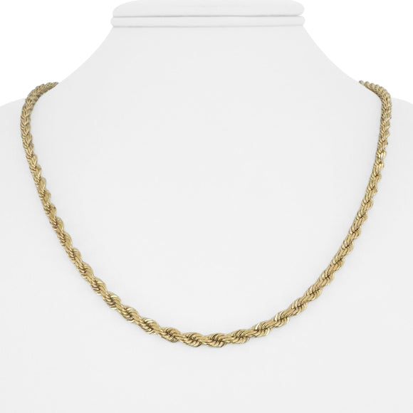 14k Yellow Gold 25.4g Solid Diamond Cut 3.5mm Rope Chain Necklace 20