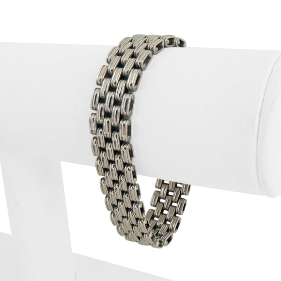 14k White Gold 25.8g Ladies Ribbed 13mm Panther Link Bracelet Italy 7