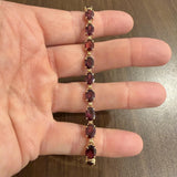 14k Yellow Gold 10.7g Oval Cut Garnet Ladies Link Bracelet 7.25"