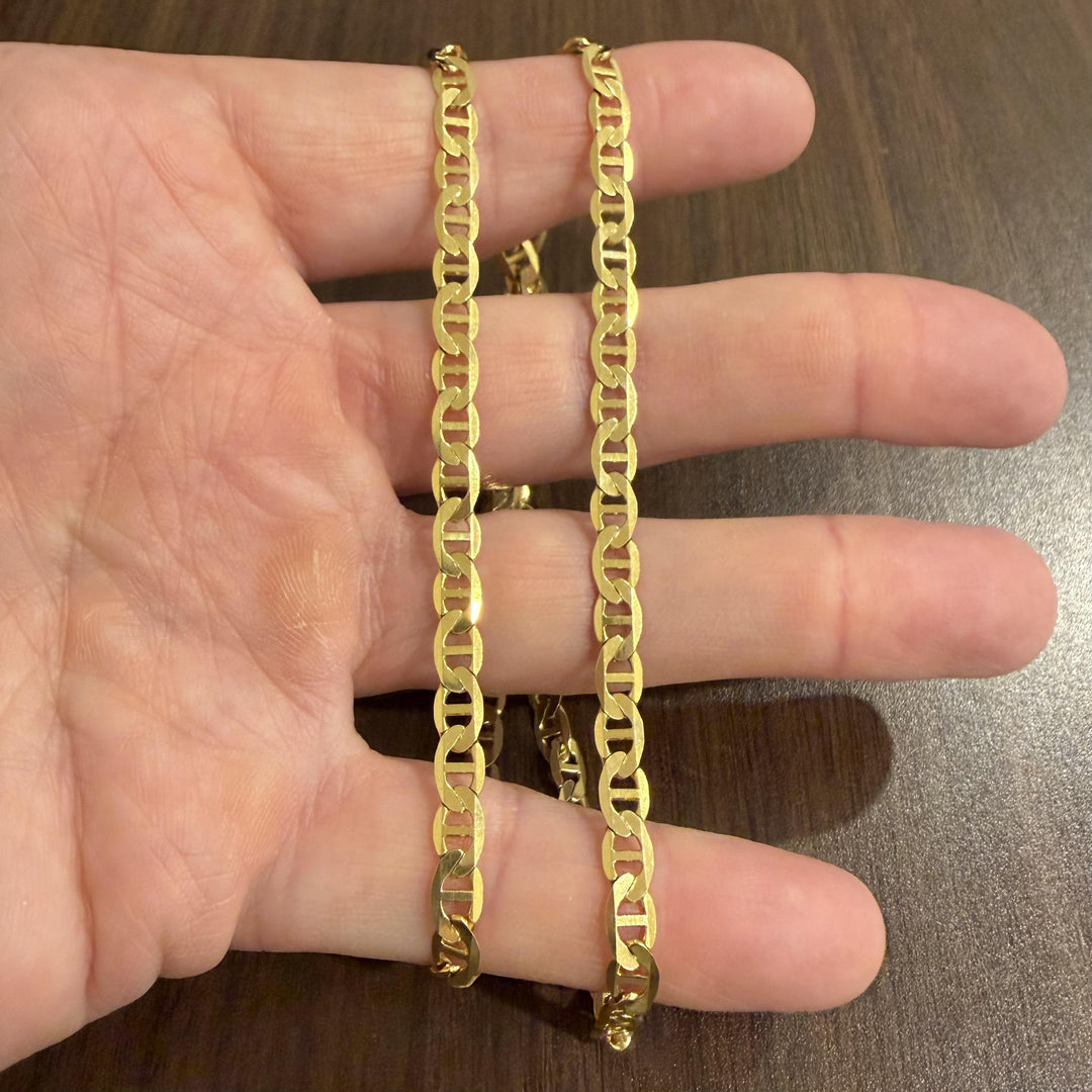14k Yellow Gold 18.4g Solid Flat 5mm Mariner Link Chain Necklace Italy 22.5"