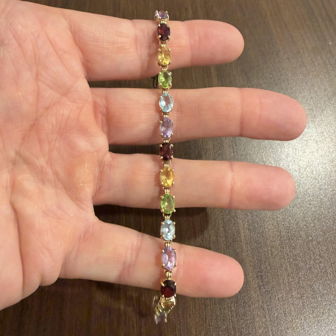 14k Yellow Gold 9.7g Ladies Multi Gemstone Link Bracelet 7.25"