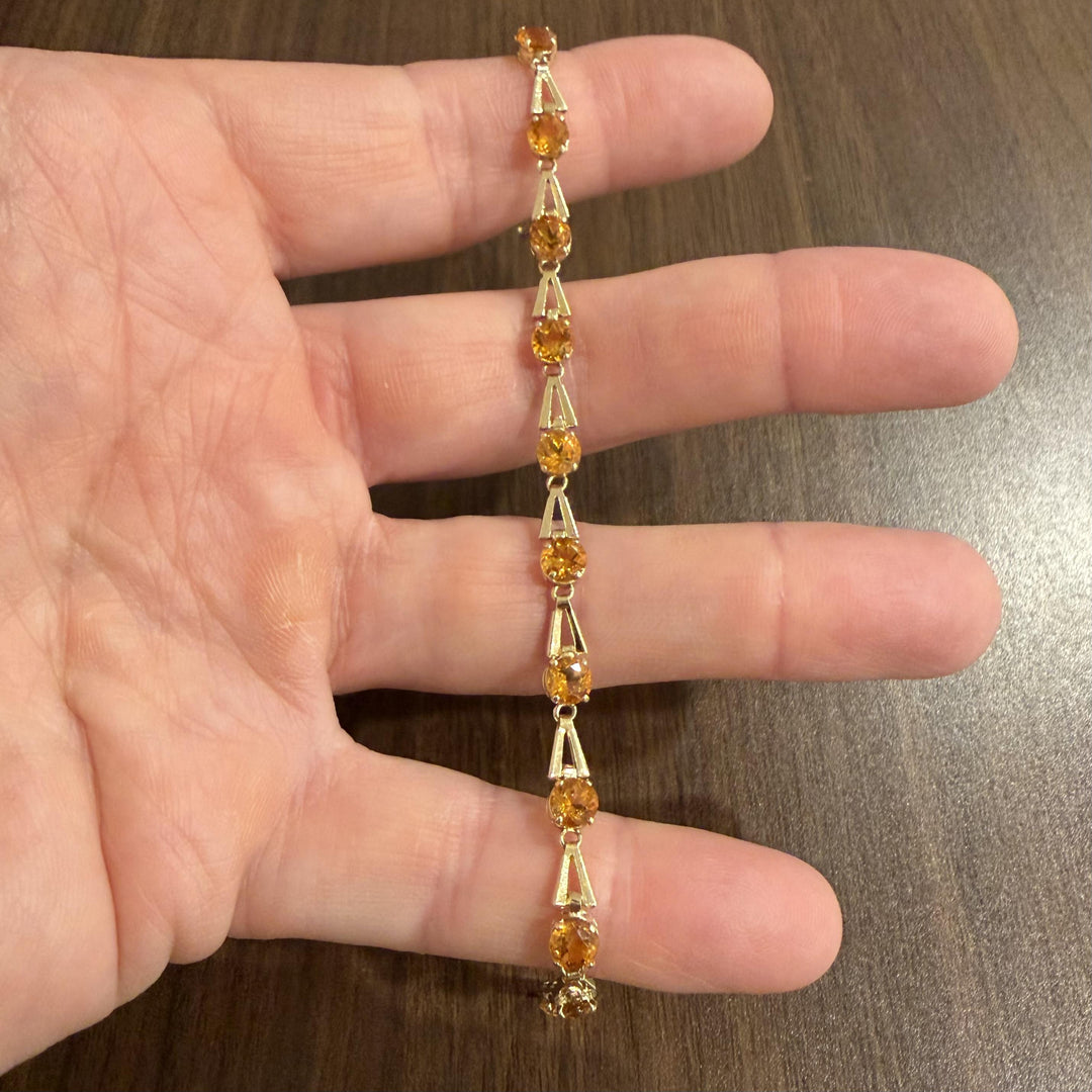 14k Yellow Gold and Citrine 5.4g Ladies Fancy Link Bracelet 7.25"
