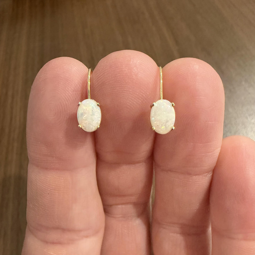 14k Yellow Gold and Opal Drop Earrings 0.65"