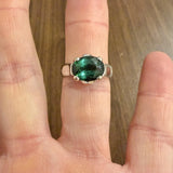 14k White Gold and 2.24ct Oval Cut Green Tourmaline Vintage Ring Size 8.5