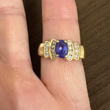 14k Yellow Gold Tanzanite and Diamond Ladies Ring Size 7