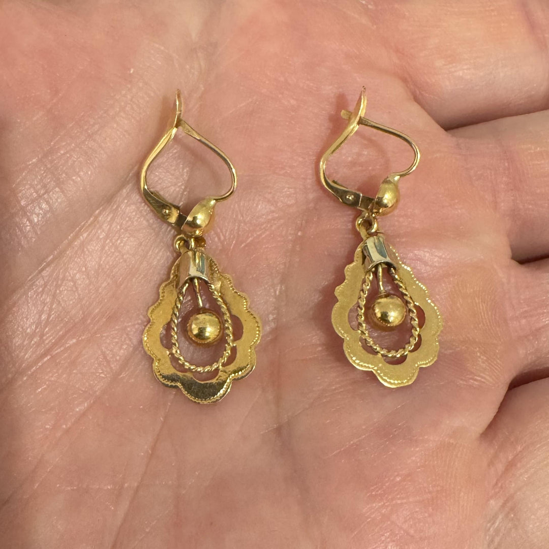 18k Yellow Gold 3.8g Vintage Drop Dangle Ball Earrings Italy 1.5"