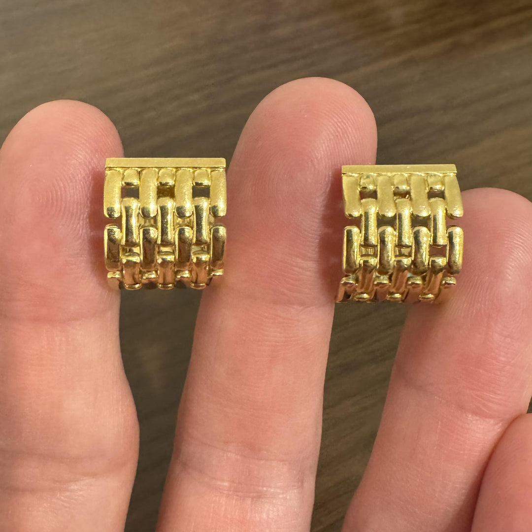 18k Yellow Gold 15.3g Solid Panther Link Huggie Earrings