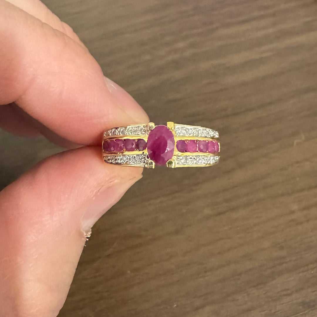 14k Yellow Gold Ruby and Diamond Ladies Ring Size 7